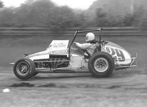 Paul Pitzer puts his car through it's paces at Lakewood in 1977.