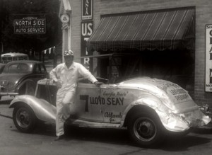 The birth of two legends-Lloyd Seay poses with the first race car owned by Raymond Parks. The car was built by legendary Georgia car builder Red Vogt. Photo courtesy Eddie Samples