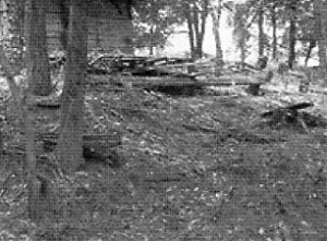 The concession stand and remnants of the wooden bleachers at Banks County.