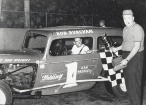 Burcham in victory lane in Bob White's '35 Chevy.  Burcham raced the modified in the 1963 NASCAR "Modified-Special" division.