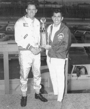 Burcham with Smokey Mountain Raceway promoter Don Namon.  Namon left there and went on to operate Alabama International Motor Speedway (now Talladega Superspeedway), then the nearby International Motorsports Hall of Fame.