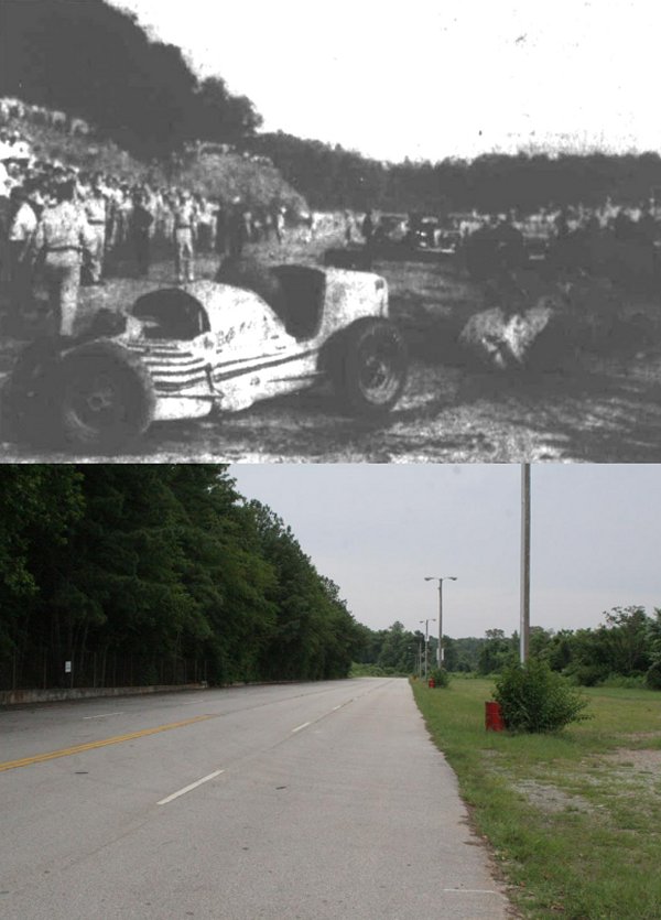 Comparison of the 1946 Acme Telephoto shot and a photo taken in May of 2009 shows that this is very close to the spot where Robson and Barringer's cars came to rest.