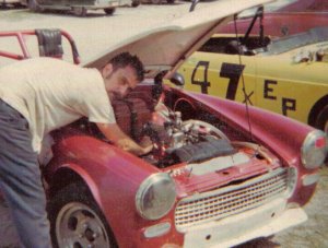 David Shields works on his racer at an SCCA meet in 1974.  Shields, of Lula, Georgia, was a frequent racer at Road Atlanta.  Photo courtesy David Shields
