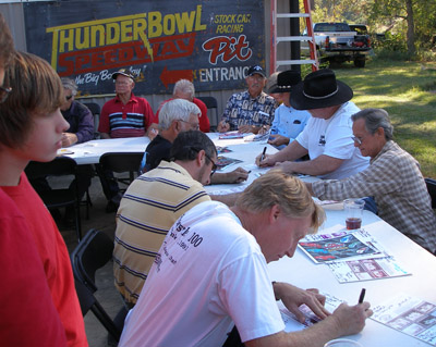 Signing autographs at the Thunderbowl.  Check out that beautiful sign!  Below the logo, it reads "Where The Big Boys Play!"